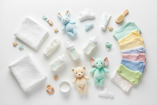 Collection of essential baby products and items for new parents shopping guide