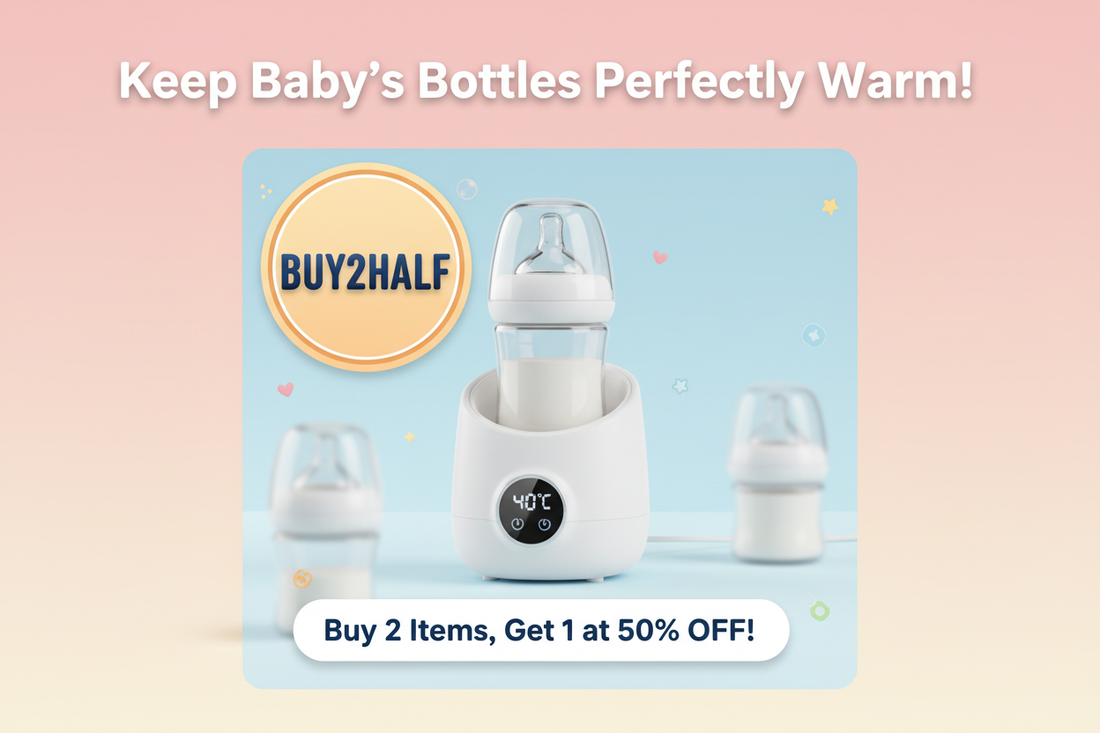 Promotional image for baby bottle warmer with special discount offer